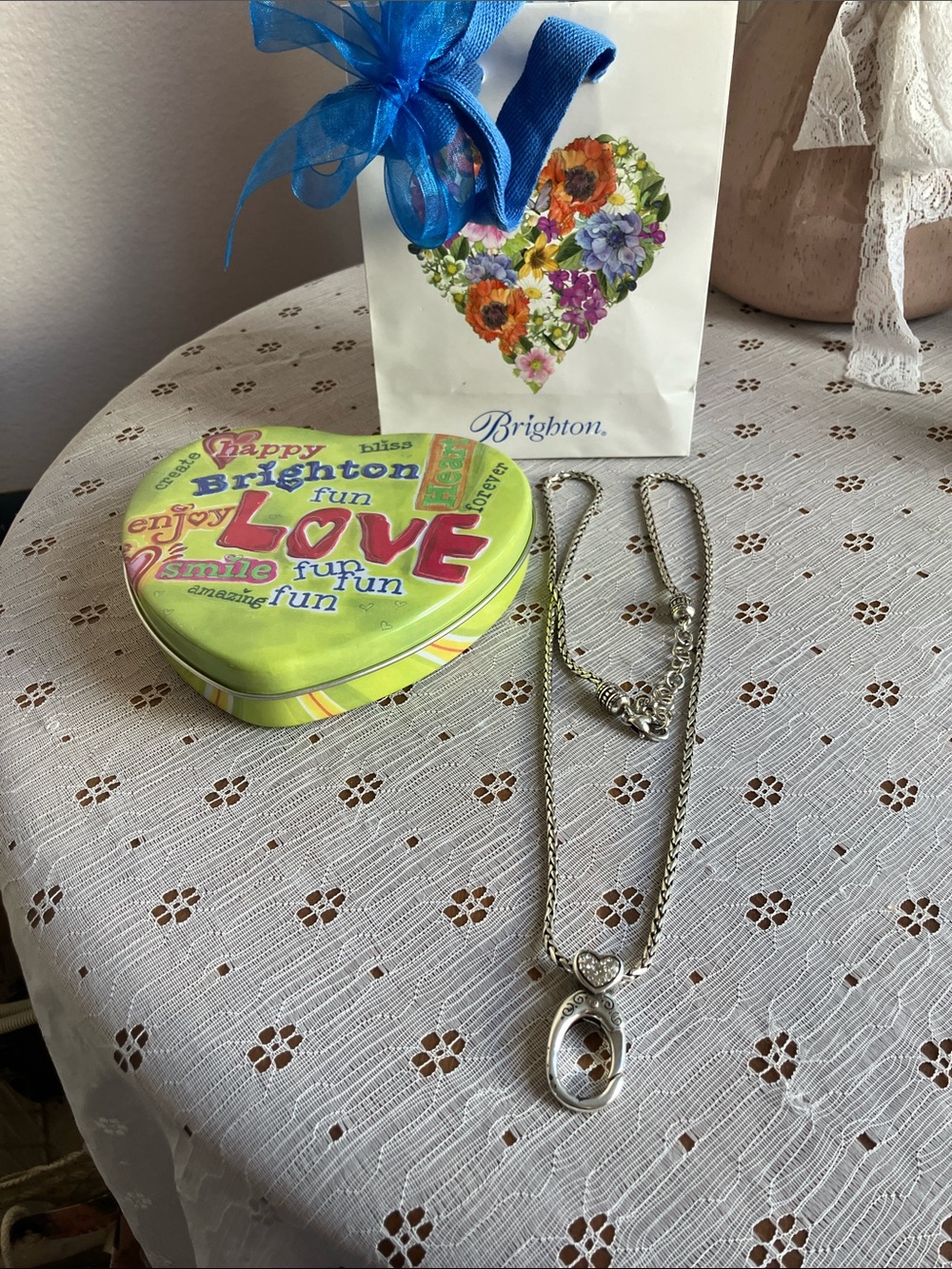 Brighton Silver Heart & Oval Pendant Necklace with Chain
